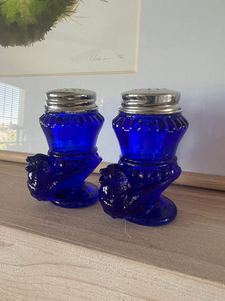 Vintage cobalt bird salt and pepper shakers set