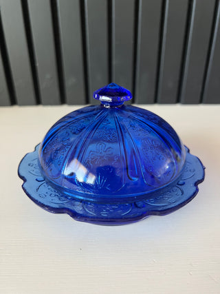 Vintage cobalt dome scalloped butter dish