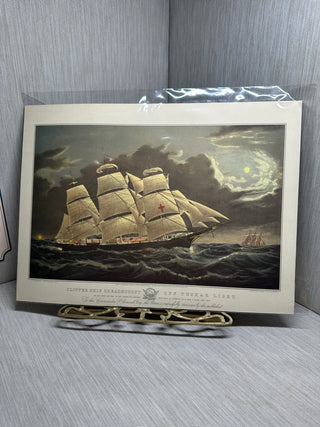 "Clipper Ship Dreadnought" Mounted Bookplate Art Print by  Currier & Ives Vintage 1950s