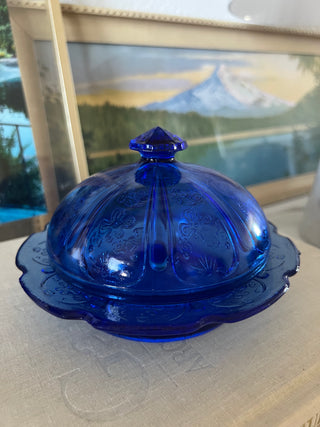 Vintage cobalt dome scalloped butter dish