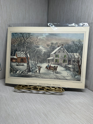 "American Homestead Winter" Vintage Lithograph Book Plate Print