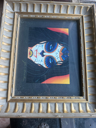 Signed by artist Se8 X 10 Gold frame with dia de los muretos Selena print from local artist VV