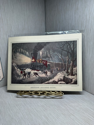 "American Railroad Scene: Snow Bound" Vintage Lithograph Book Plate Print