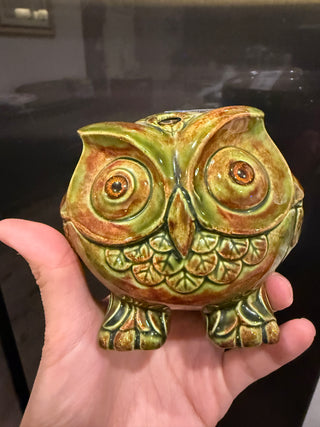 Vintage Drip Glazed Ceramic Owl Tealight Candle Holder Fairy Lamp