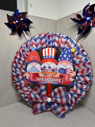 Gnome "Welcome" Fourth of July Wreath