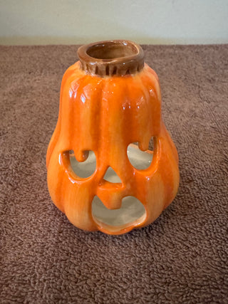 Vtg Ceramic Small Jack-O-Lantern Candle Holder