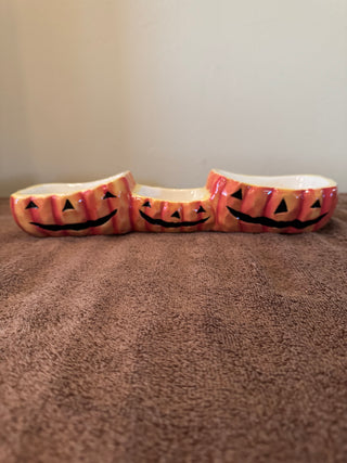 Ceramic Jack-O-Lantern Candy Dish-3 Sections