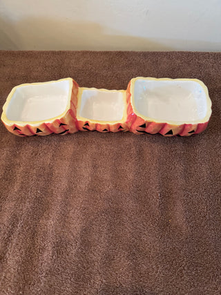 Ceramic Jack-O-Lantern Candy Dish-3 Sections