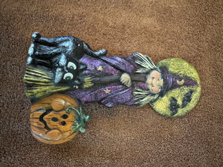 Ceramic Witch, Black Cat & Pumpkin Decor