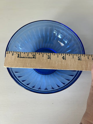 Vintage blue glass ribbed bowl