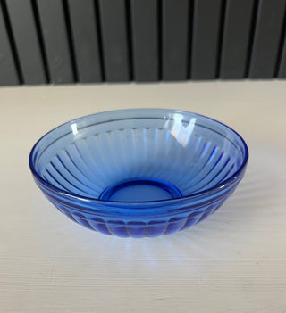Vintage blue glass ribbed bowl