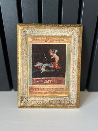 Vintage Italian cherub painting wood plaque
