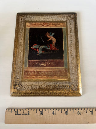Vintage Italian cherub painting wood plaque