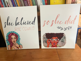 Set of 2 "She Believed/So She Did" Canvas Wall Decor