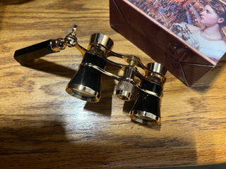 opera glasses NIB blk & gold colored bag box