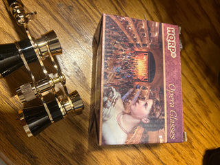 opera glasses NIB blk & gold colored bag box