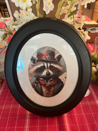 Steampunk Raccoon In Reusable Oval Frame