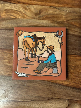 Tile/Trivet: Horse and Cowboy