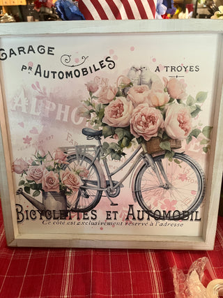 Custom Designed Floral Bicycle Wood Framed Wall Art
