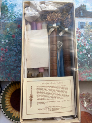 Olde Quill Candle Holders Set w/ Candles/Box RSV
