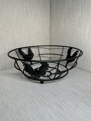 Rooster Black Metal Wire Fruit Bowl