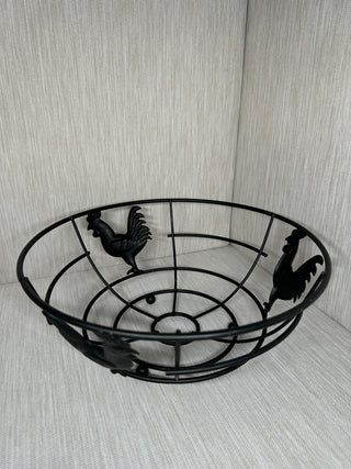 Rooster Black Metal Wire Fruit Bowl