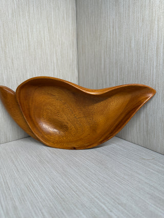 Hand-Carved Monkey Pod Wood Leaf Serving Bowl