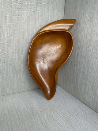 Hand-Carved Monkey Pod Wood Leaf Serving Bowl
