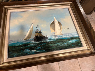 Large Vintage Ship Painting