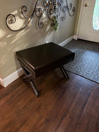 New Brown PU Leather Bench with Nailhead Trim