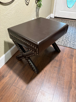 New Brown PU Leather Bench with Nailhead Trim