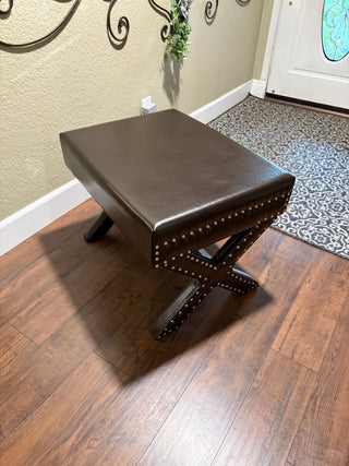 New Brown PU Leather Bench with Nailhead Trim