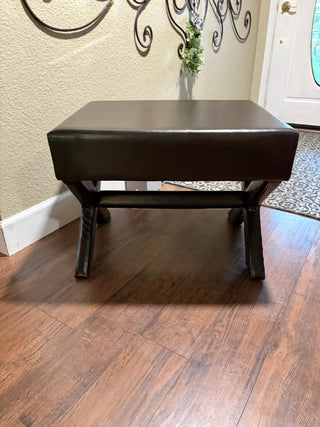 New Brown PU Leather Bench with Nailhead Trim