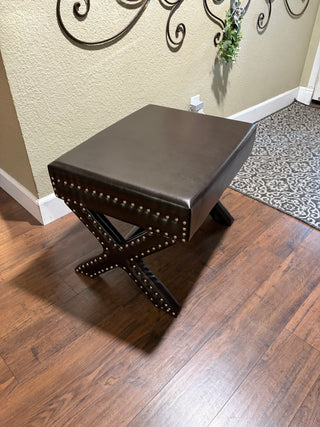 New Brown PU Leather Bench with Nailhead Trim