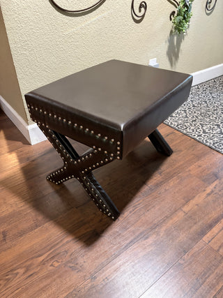 New Brown PU Leather Bench with Nailhead Trim