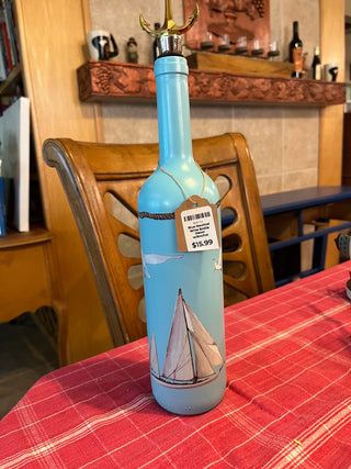 Blue Nautical Wine Bottle Decor w/Anchor Wine Stopper