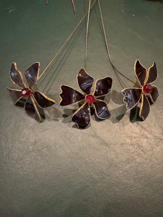 Enamel Petal Flower Red & Gold Picks