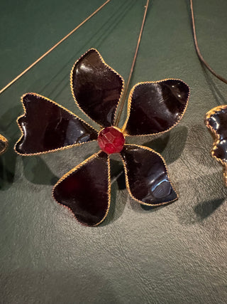 Enamel Petal Flower Red & Gold Picks