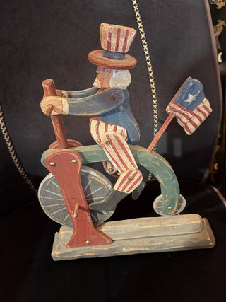 Vintage Painted Americana Uncle Sam cycling  Folk Art 4th of July