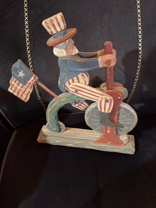 Vintage Painted Americana Uncle Sam cycling  Folk Art 4th of July