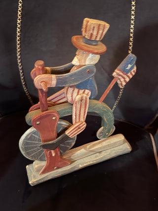 Vintage Painted Americana Uncle Sam cycling  Folk Art 4th of July
