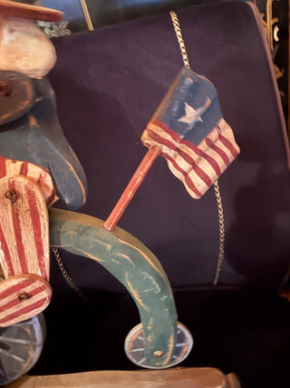 Vintage Painted Americana Uncle Sam cycling  Folk Art 4th of July