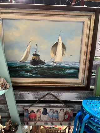 Large Vintage Ship Painting