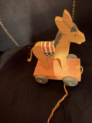 Humphrey-Muskie Bank, Folk Art Donkey on Wheels