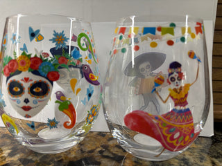 2 Day of the Dead Stemless Wine glasses
