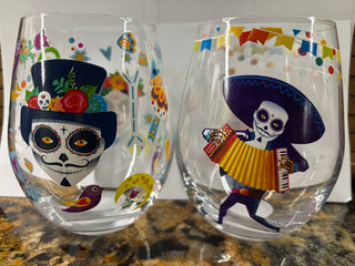 2 Day of the Dead Stemless Wine glasses