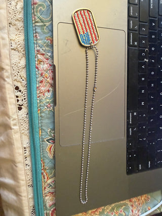 Bedazzled American Flag Dog Tag Necklace