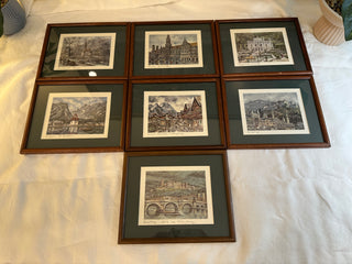 Collection of 7 Framed Maurice Legendre Lithographs: Germany Scenes (10.5" x 8.75")