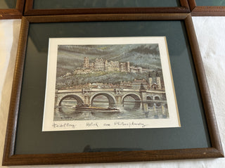 Collection of 7 Framed Maurice Legendre Lithographs: Germany Scenes (10.5" x 8.75")