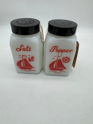 1930s set of 2 McKee red sailboat salt and pepper shakers